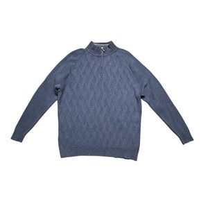 Tommy‎ Bahama Knit Blue 1/4 Zip Sweater Mens Size XL Long Sleeve Cotton Travel